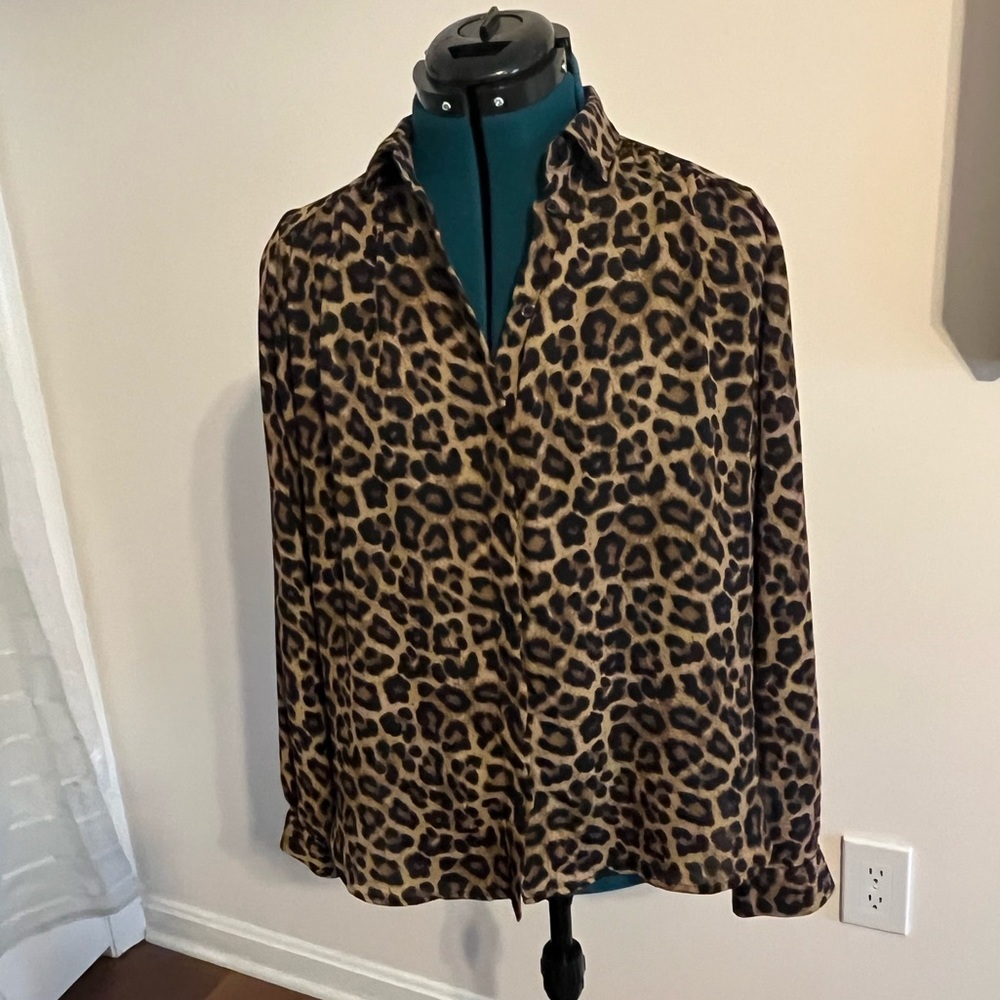 Brown & black leopard print long sleeve blouse - Size Small